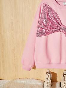 SHEIN Cô gái Tween Nơ mặt trước Đồ trang trí tấm lóng lánh Áo chui đầu - Hồng - Xem 3