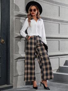 EMERY ROSE Plaid Print Button Front Shirt & Wide Leg Pants - Multicolor - View 5