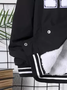 SHEIN 男大童貼布細節條紋飾邊學院風夾克不帶T恤 - 黑色 - 查看 7