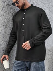 Manfinity Homme Nam Plus Nút Nửa Áo polo - màu đen - Xem 5