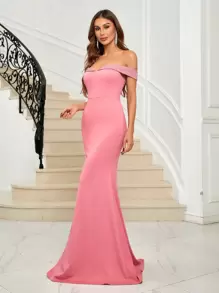 SHEIN Belle Off Shoulder Mermaid Hem Formal Dress - Pink - View 7