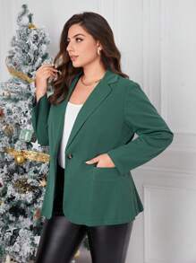 SHEIN Privé Plus Lapel Neck Single Button Blazer - Green - View 4