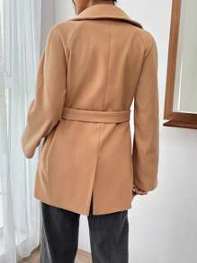 SHEIN EZwear Abrigo De Doble Botonadura Con Solapa Y Mangas Raglán Para Mujeres