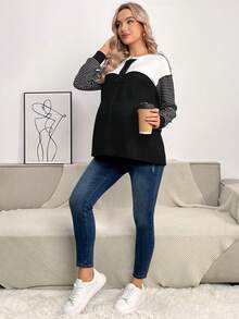 SHEIN Thai sản In sọc Áo thun Thả vai - Nhiều màu - Xem 3