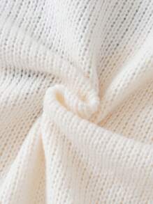 SHEIN Tween Girl Striped Trim Drop Shoulder Cricket Sweater - Beige - View 3