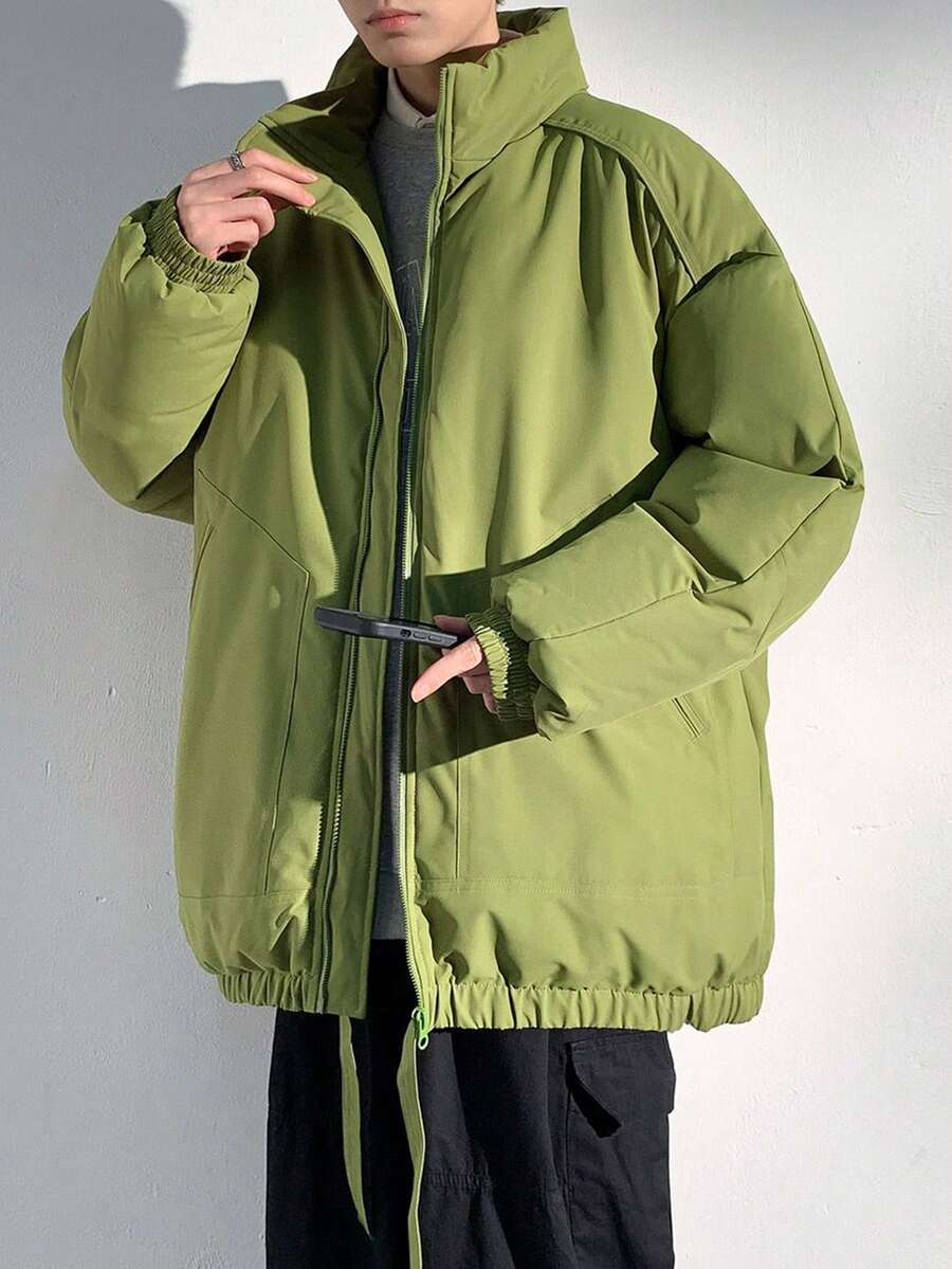 Manfinity Hypemode 超大号男式拉链夹棉大衣 - 綠色 - 查看 1