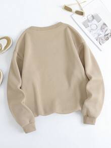 SHEIN EZwear Women's Letter & Skull Printed Sweatshirt - Apricot - View 2