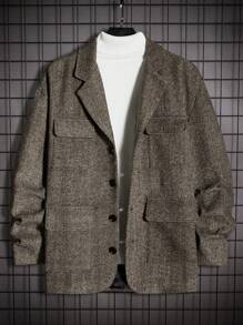 Manfinity Homme 1 Pezzo Cappotto Oversize Da Uomo Con Collo A Revers E Tasche A Patta