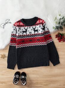 Chico adolescente Jersey con patrón de Navidad - Negro - Ver 1