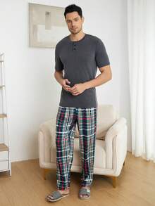 Men Plaid Print Sleep Pants - Multicolor - View 3