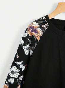 SHEIN LUNE 大碼印花插肩袖運動衫 - 黑色 - 查看 3