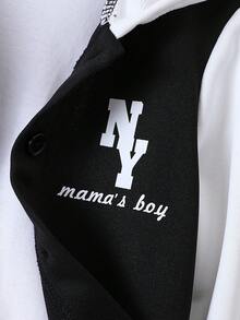 SHEIN Young Boy Letter Graphic Two Tone Hooded Jacket & Sweatpants Without Tee - Multicolor - View 5