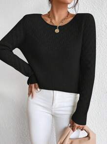 Cloudara Solid Color Sweater Pullover - Black - View 3