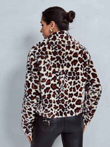 SHEIN Cottnline Leopard Print Short Jacket With Lapel Collar - Multicolor - View 2