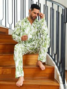 Men Tropical Print PJ Set / Pajama Set - Blue - View 5