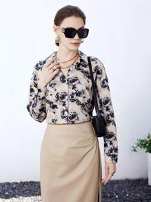 SHEIN BIZwear Floral Print Button Front Shirt - Multicolor - View 3