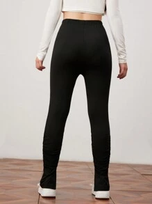 Chica adolescente Pantalones fruncido bajo con abertura - Negro - Ver 2