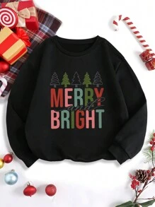 INAWLY 1 chiếc áo nỉ giữ nhiệt in hình Giáng sinh, kiểu áo chui đầu, áo nỉ mùa thu. - màu đen - Xem 1