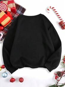 INAWLY 1 chiếc áo nỉ giữ nhiệt in hình Giáng sinh, kiểu áo chui đầu, áo nỉ mùa thu. - màu đen - Xem 2