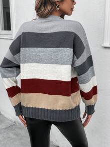 SHEIN LUNE Suéter de punto con hombros caídos y bloques de color para otoño e invierno - Multicolor - Ver 2