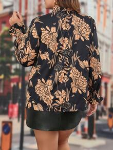 SHEIN Franclia Hơn In hoa tay áo lá sen Áo sơ mi - Màu vàng - Xem 2