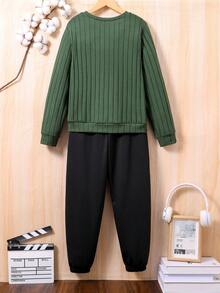 SHEIN Chico preadolescente Pantalones deportivos con sudadera unicolor & Bolso - Multicolor - Ver 2