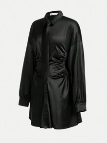 SHEIN Teenager Mädchen Hemdkleid mit Rüschen, Knopf vorne, ohne Band,