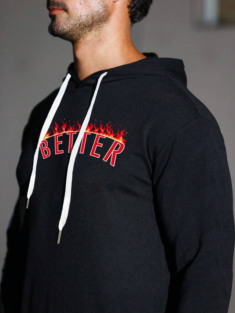 Men's Letter Printed Drawstring Hooded Sweatshirt For Sports Sweatshirt Men Sweatshirt