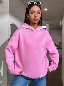 SHEIN Unity 標語&天使刺繡落肩袖連帽衫 - 彩色 - 查看 2