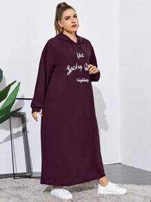 Mulvari 大碼標語圖案抽繩連帽洋裝 - 紫色 - 查看 1