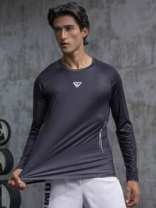 Manfinity Sport Corelite 男士 Geo 印花插肩袖運動 T 卹鍛鍊上衣 - 黑色 - 查看 6