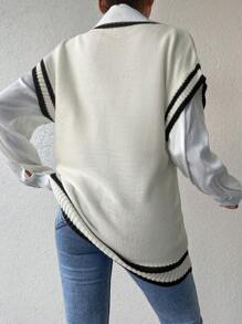 EURMUSE Sọc trang trí Áo len Cricket Vest Không có áo lót - trắng - Xem 2
