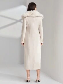 Modelyn Borg Collar Double Breasted Overcoat - Beige - View 2