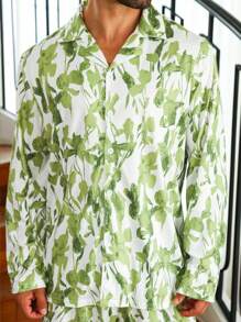 Men Tropical Print PJ Set / Pajama Set - Blue - View 3