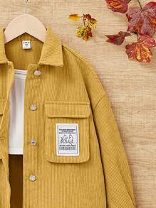 SHEIN 女大童字母貼布翻蓋口袋燈芯絨大衣 - 黃色 - 查看 3