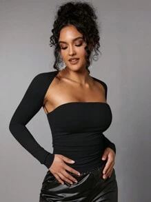 SHEIN BAE Solid Ruched Cut Out Detail Top - Black - View 4