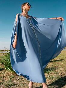 Al Najma Vai lạnh tay cánh Đầm - Màu xanh lam - Xem 5