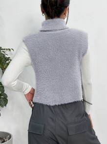 SHEIN LUNE 1pc Turtleneck Fuzzy Sweater Vest