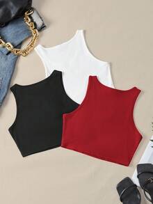 SHEIN Essnce 3入組缺口領背心上衣 - 彩色 - 查看 2