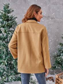 Aveloria Drop Shoulder Button Front Coat - Brown - View 2