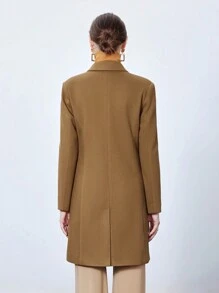 SHEIN BIZwear Lapel Neck Double Breasted Overcoat - Coffee Brown - View 2