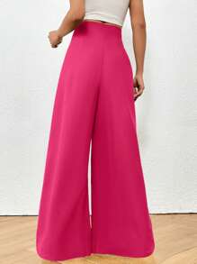 SHEIN LUNE Ultra High Waist Plicated Detail Wide Leg Pants - Hot Pink - View 2