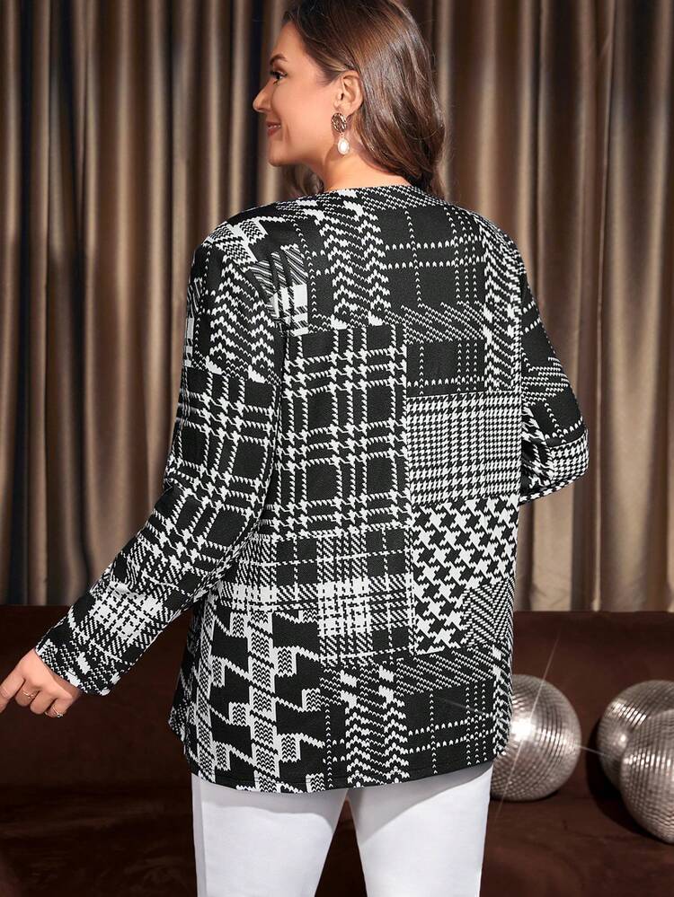 Plus Patchwork Print Button Front Coat