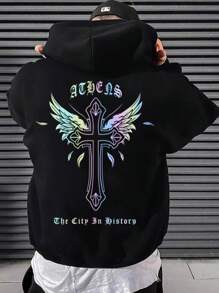 Manfinity EMRG Nam Lá thư & Vượt qua Đồ họa Dây rút Hoodie - màu đen - Xem 1