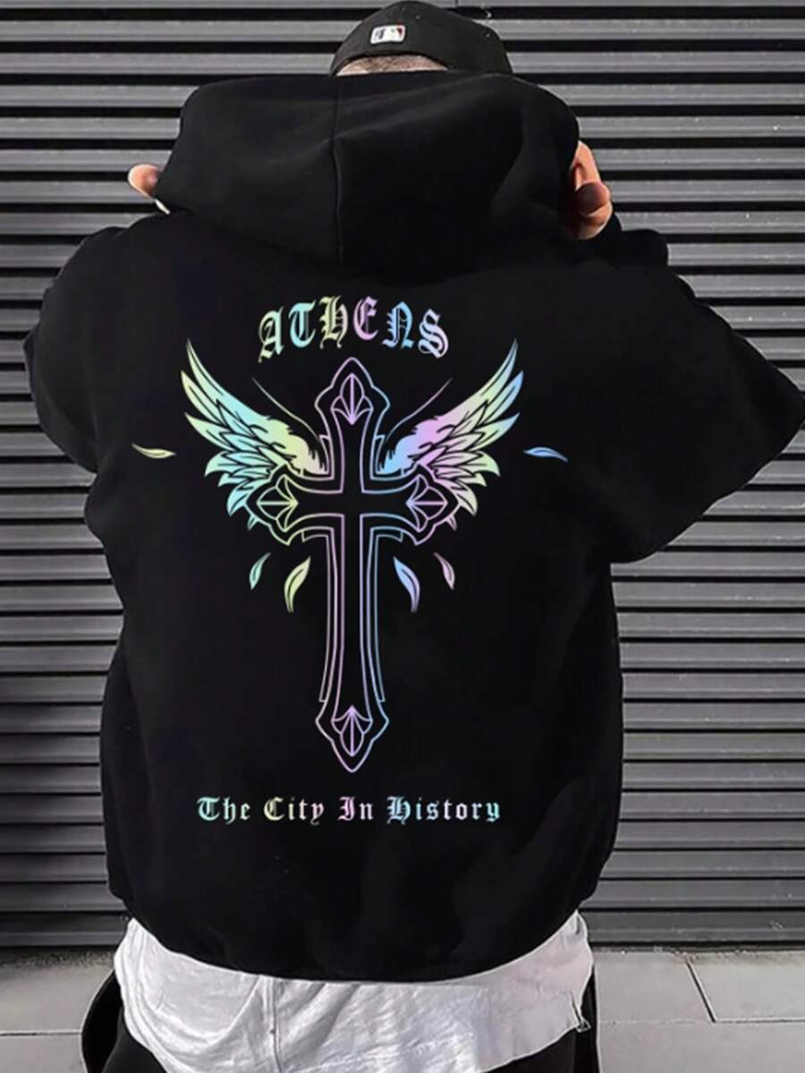 Manfinity EMRG Nam Lá thư & Vượt qua Đồ họa Dây rút Hoodie - màu đen - Xem 1