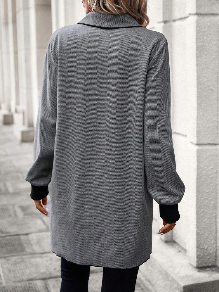 Contrast Binding Shawl Collar Open Front Overcoat