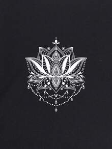 SHEIN EZwear 印花加絨內裏運動衫 - 黑色 - 查看 3