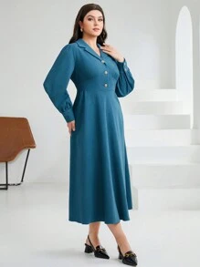 Mulvari Plus Size Turn-down Collar Shirt Dress