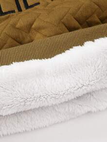 SHEIN 男小童刺繡字母圖案衍縫保暖套頭衫和運動褲 - 芥末黃 - 查看 3