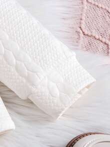 SHEIN Young Girl Contrast Binding Button Front Jacket & Plaid Print Pleated Skirt - Apricot - View 4